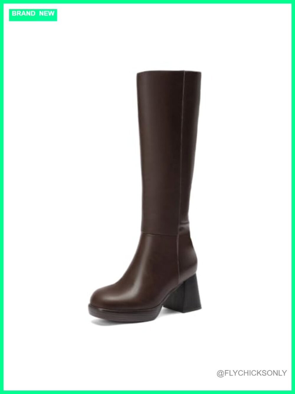 Wide Calf Knee High Platform Block Heel Faux Leather Square Toe Boots